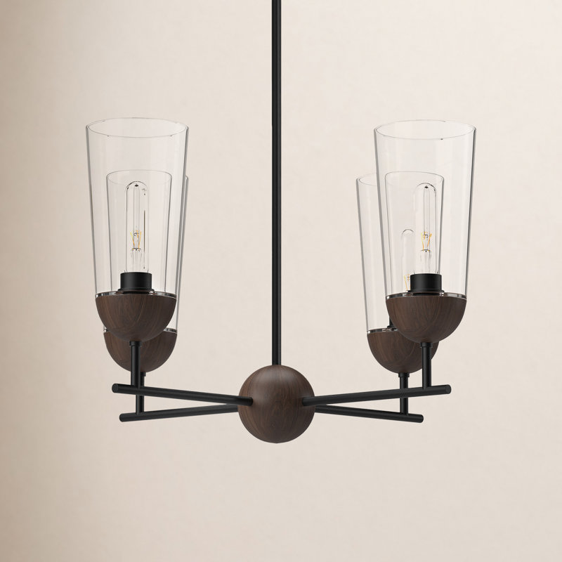 Lustre sphérique spoutnik à 4 lumières Harstad, Noir mat / Noyer