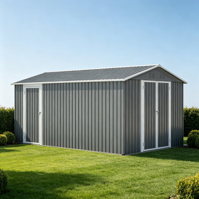 8×12 FT Outdoor Metal Storage Shed with Side Door & Lockable Double Doors, Aluminum Frame Tool Shed with Ventilation, Heavy Duty Backyard Garden Patio Equipment Storage Building, Grey