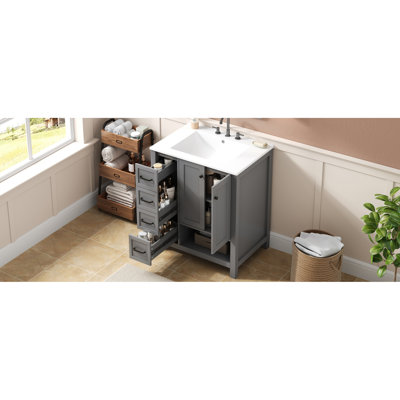 30" Bathroom Vanity with Sink Top, Bathroom Vanity Cabinet with Two Doors and Two Drawers, Solid Wood, Open shelf, MDF Boards, One Package