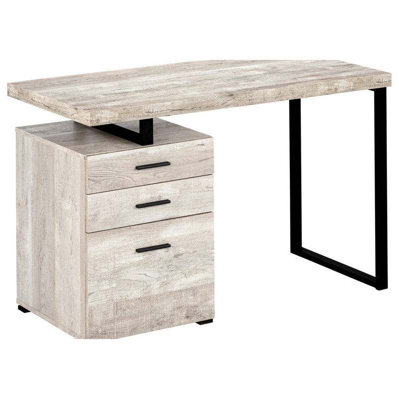 Bureau moderne avec tiroirs de rangement - l 48 po stratifié beige et métal pour surface d'étude taupe