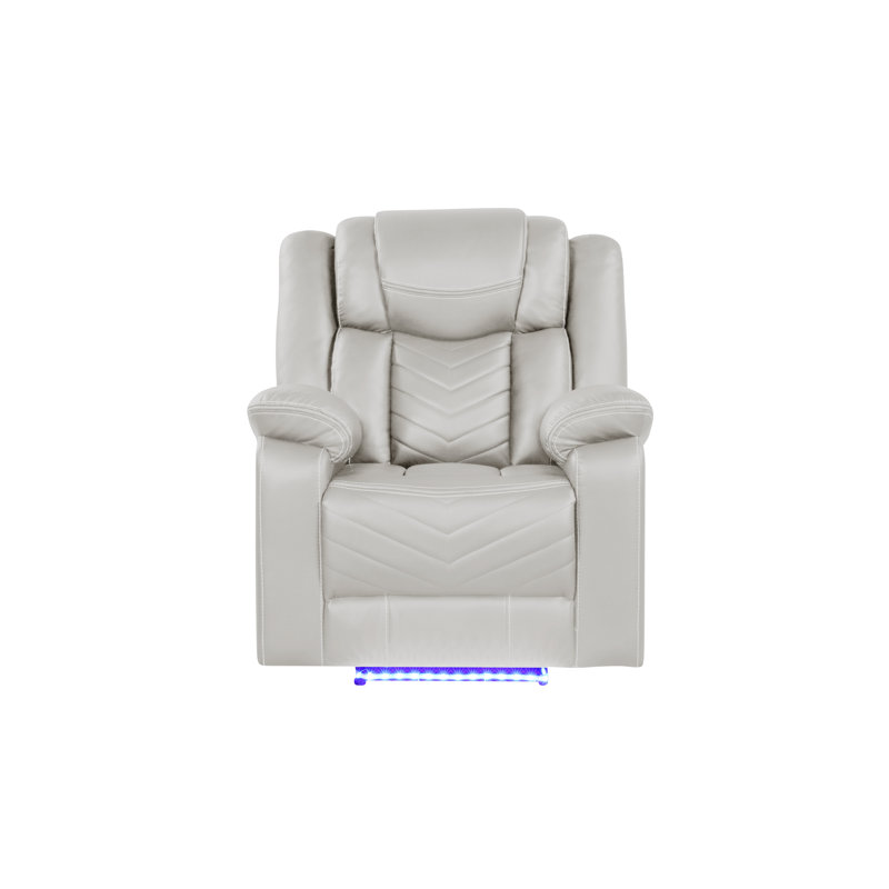 Modern Contemporary LED Power Recliner Chair Made With Wood And Metal Frame, Beige
