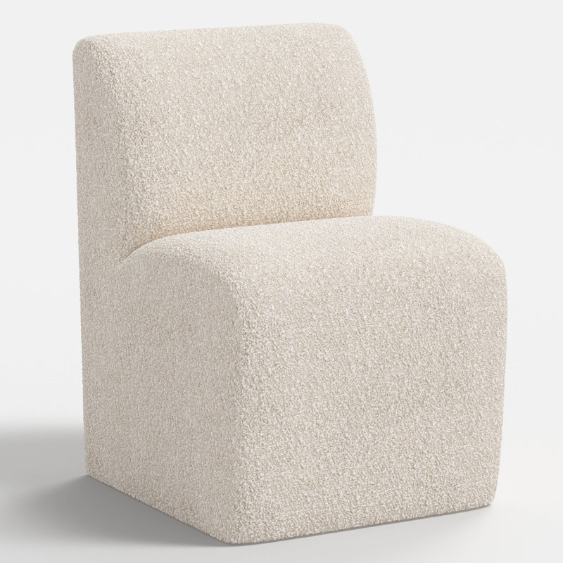 Chaise de salle à manger Salyers, Tissu bouclé ivoire moelleux
