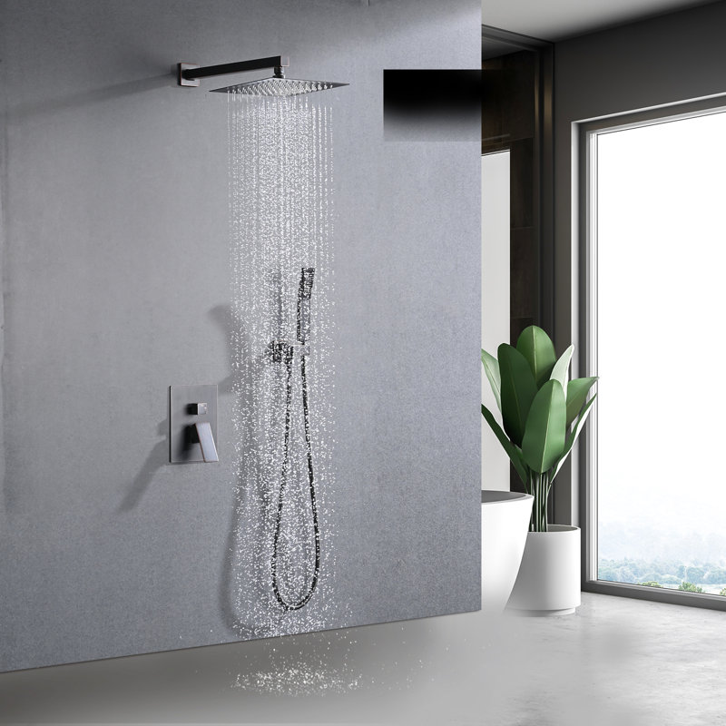 Douche en bronze huilé avec pomme de pluie murale de 10 po, robinet à main et système de buse autonettoyante et finition