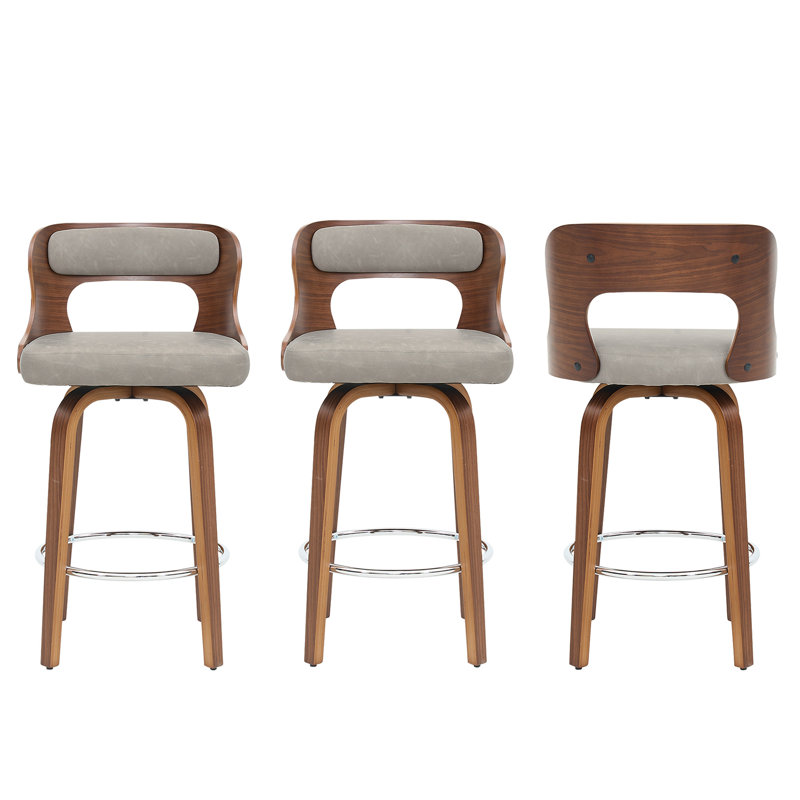 Tabourets de bar pivotants en similicuir, 3, Gris foncé