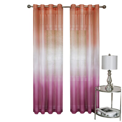  Rainbow 1661 Semi Sheer Window Curtain Single Panel Gradient Pink 52'X 63' Ombre 8-Grommet Modern Decorative Treatment, Lightweight Polyester Privacy Filter For Living Room & Bedroom