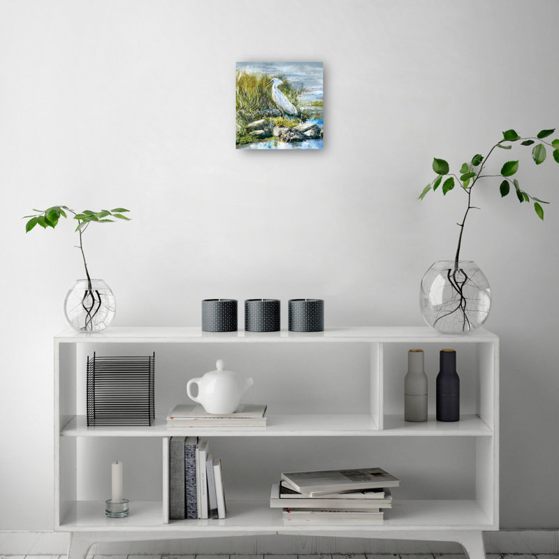 Snowy Egret 12x12 White Canvas Art Print