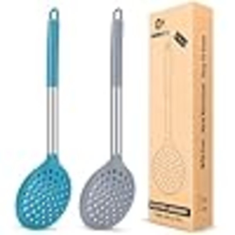 Ensemble de 2 grandes cuillères à égoutter pour louche de cuisine avec écumoires de cuisson antiadhésives et sans BPA pour égoutter et frire