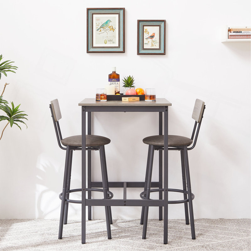 Ensemble de table de bar avec 2 tabourets de bar en polyuréthane avec dossier, l 23,62 po x P 23,62 po x H 35,43 po, Grey