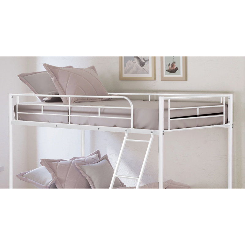 Structure de lit échelle de lit simple superposé au dessus d'un lit simple de style contemporain, blanc, Blanc