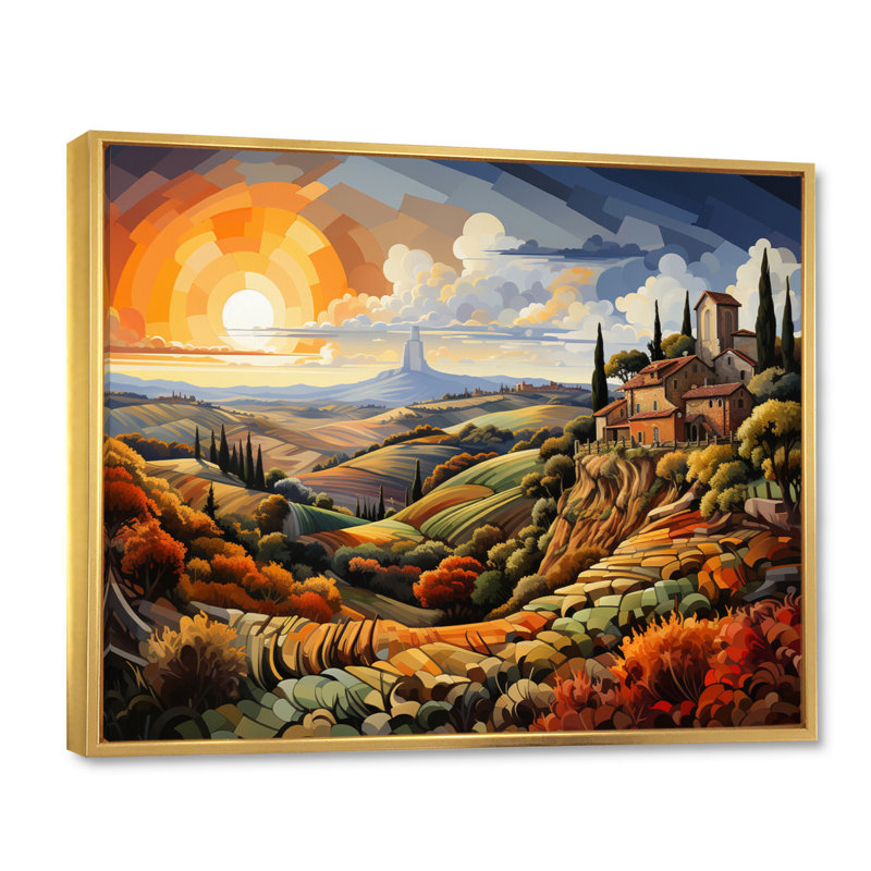 Italie, Toscane, vignobles III, sur toile, H 16 po x l 32 po x P 1 po, Cadre flottant doré
