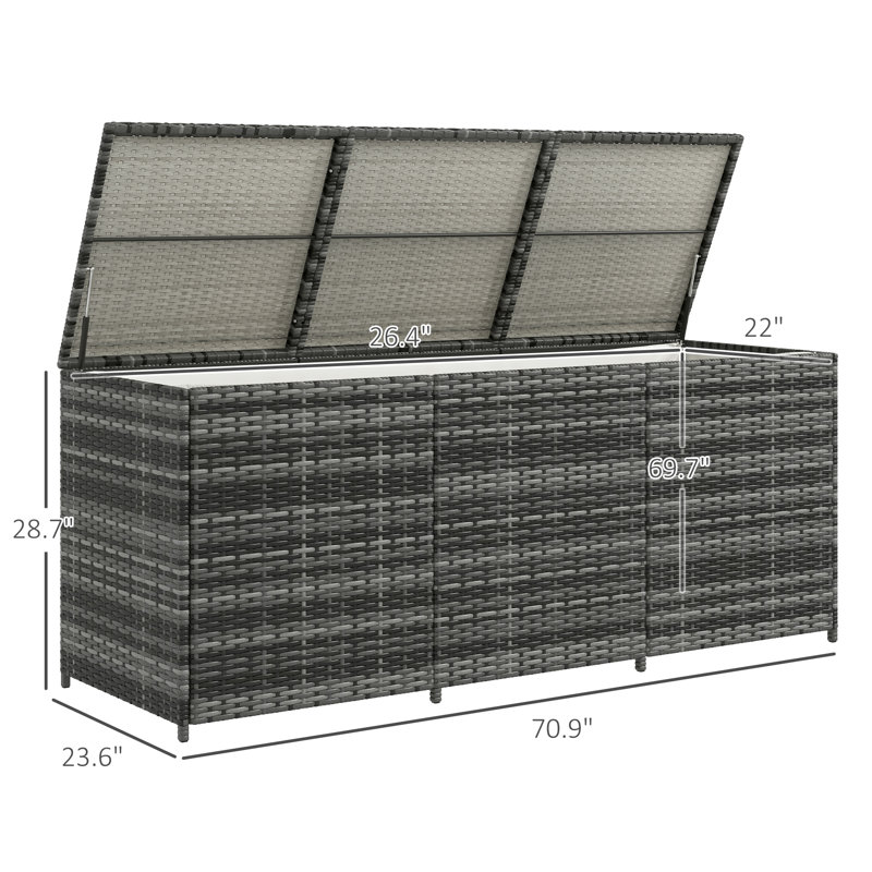 Boîte de rangement Outsunny de 175 gallons avec doublure intérieure, boîte de rangement en osier de rotin PE avec élévateur pneumatique pour l'intérieur et l'extérieur, coussins de mobilier de patio, fournitures de piscine, outils de jardin, brun m
