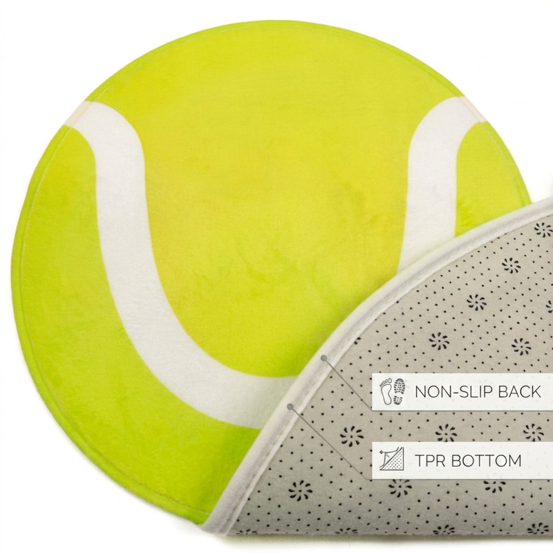 Tapis de jeu rond antidérapant de 76 cm (30 pouces) à motif de balles de tennis – Tapis doux pour enfants et bébés, idéal pour les salles de jeux et les salles de classe