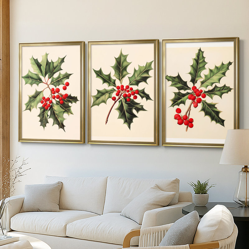 Art des Fêtes de Noël - Série 2 - CCXLIV - Toile tendue avec châssis sur mesure - 3 pièces, H 27 po x l 57 po, Doré