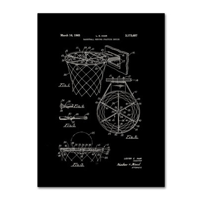 Eyron 'Basketball Hoop Patent 1965 Black' Drawing Print on Wrapped Canvas
