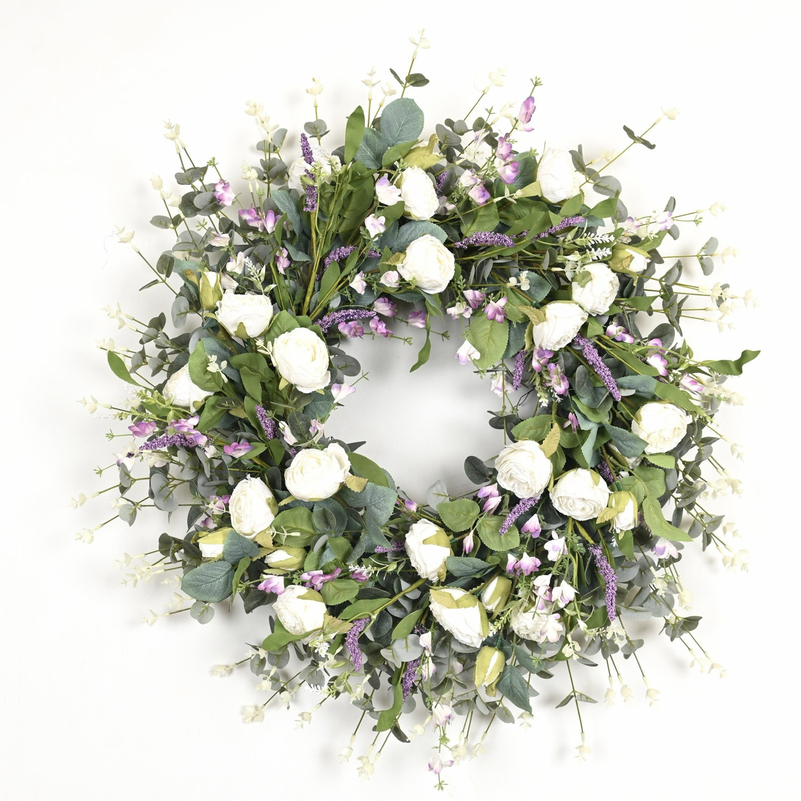 28" Artificial Farmhouse Blossom Cluster Greenery Eucalyptus Berry Lavender Rose Spring Summer Front Door Wreath