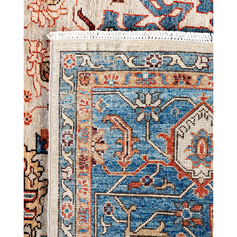 Tapis noué à la main de conception unique Tribal - beige, 8 pi 9 po x 11 pi 9 po