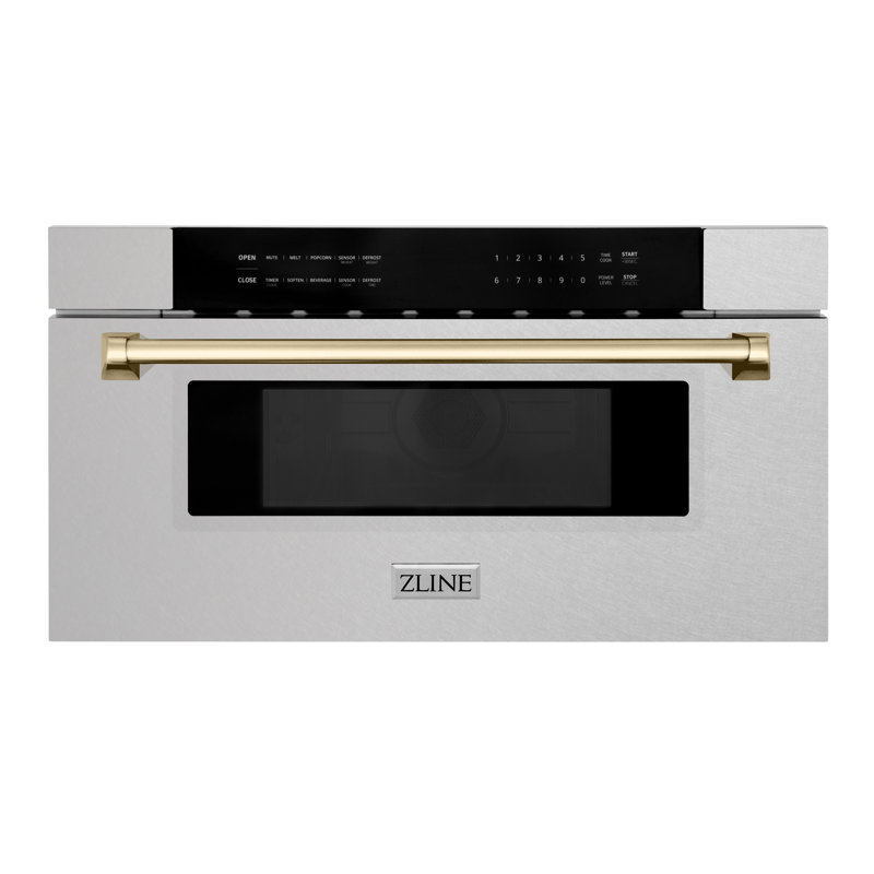 ZLINE Autograph Edition 30 in. 1.2 cu. ft. Built-In Microwave Drawer in Satin Stainless Steel, Gold