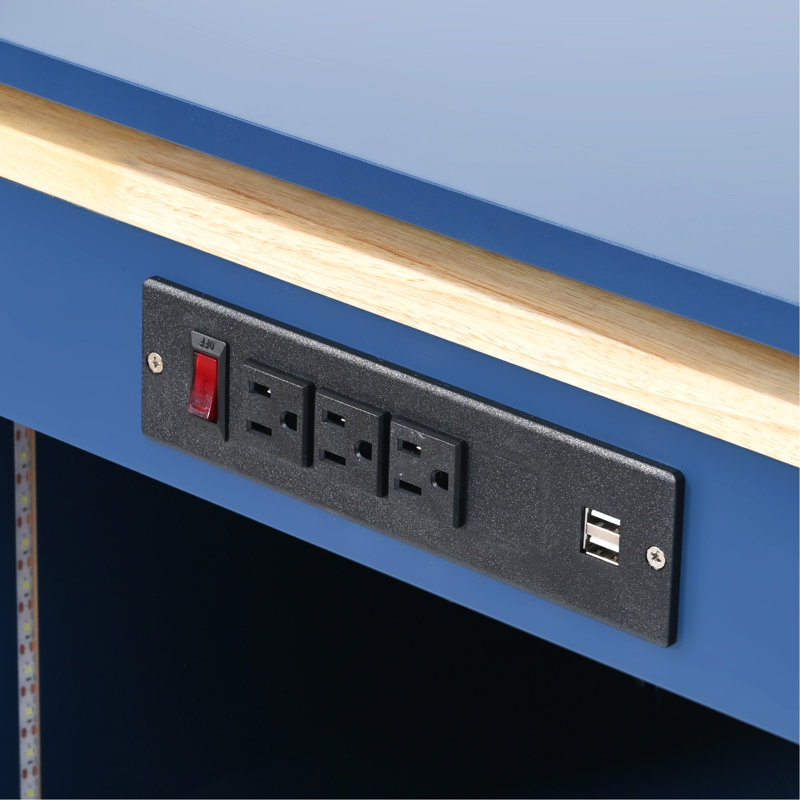 Navy Blue Rolling Kitchen Island with Fluted Glass Doors