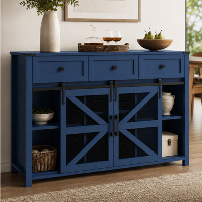 Armoire de rangement industrielle à porte de grange coulissante avec tiroirs et tablettes réglables pour le salon