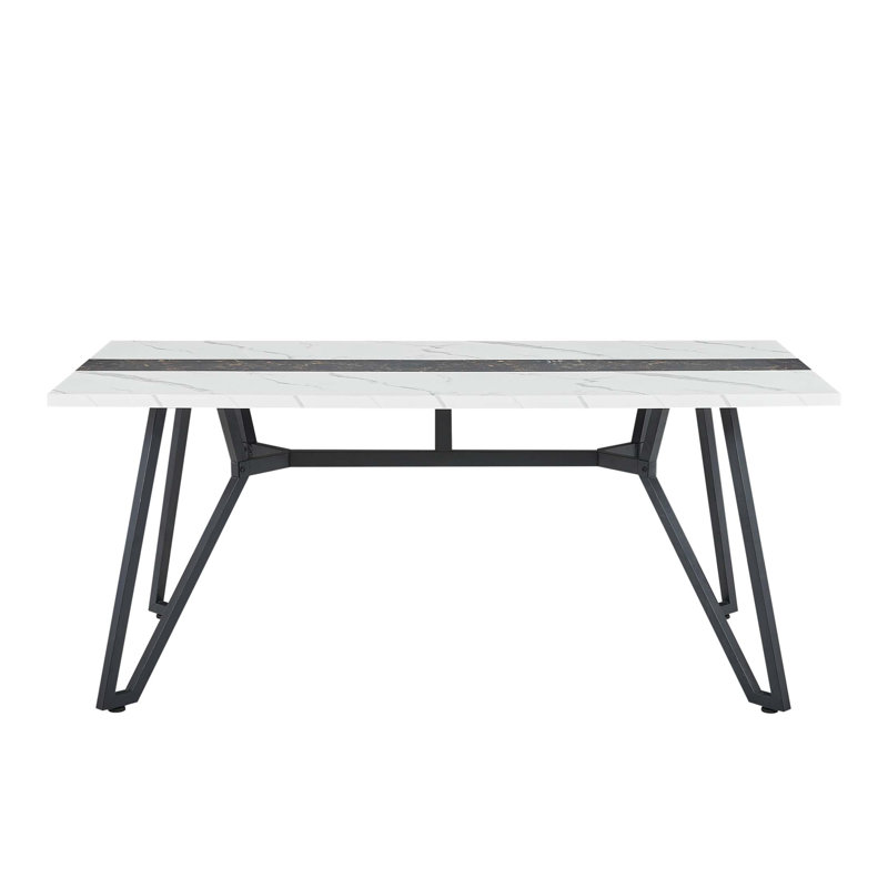 Rectangular Large Dining Table, Marble Grain Waterproof Large Desk, With Adjustable Legs