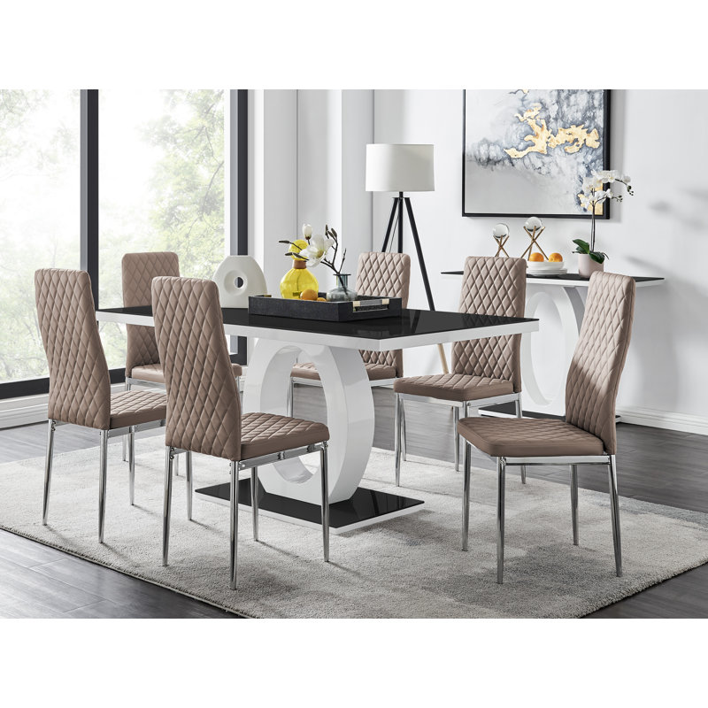 Eubanks Dining Set with 6 Chairs, Cappuccino, Silver