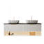 Meuble-lavabo 60 po avec lavabo, armoire de rangement en contreplaqué flottant, 2 tiroirs et tablette à fines rayures, capteur de lumière, 2 vasques en céramique à motif marbré et plateau en pierre frittée noire, pré-assemblé, blanc-1588874519
