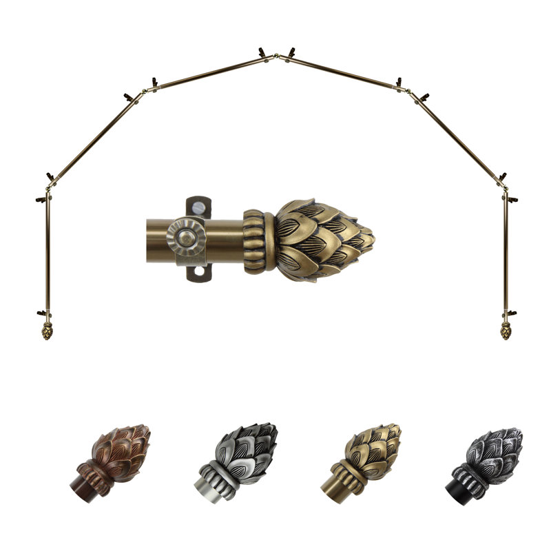 Ensemble de tringle à rideaux simple et quincaillerie pour fenêtre à 6 côtés, Laiton antique, 18 à 28 po (de chaque côté)