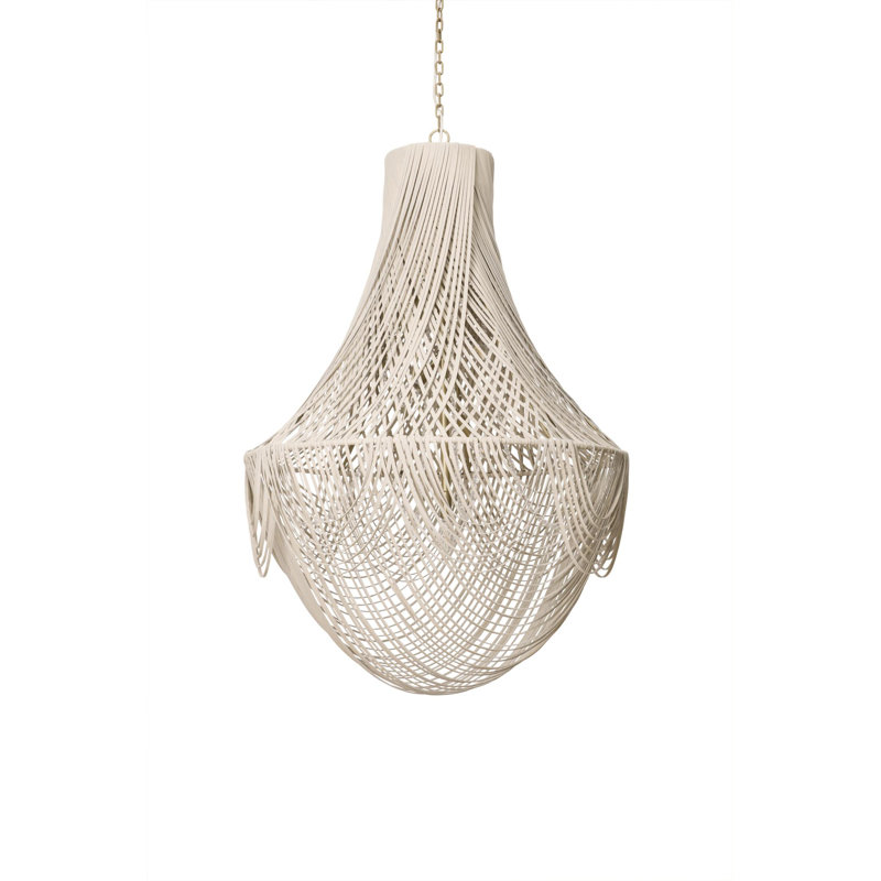 Large Leather Fringe Chandelier, Cream