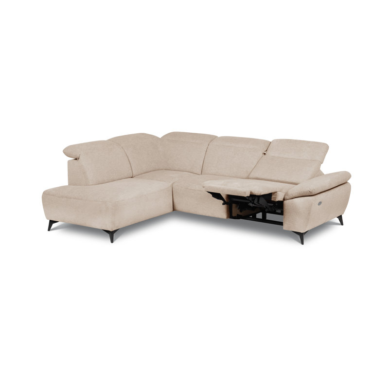 Relaxio Stylish Corner Sofa with Power Reclining & Multi Position Headrests & Adjustable Armrest, Beige, Left Hand Facing