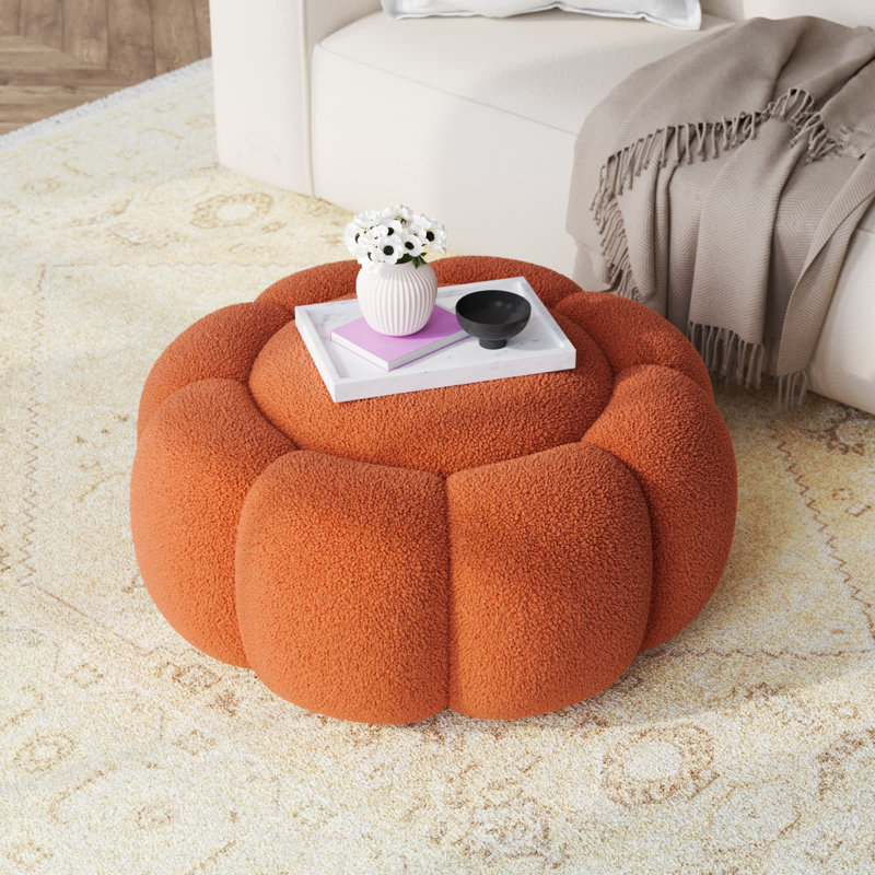 Stevie Upholstered Round Cocktail Ottoman, Orange