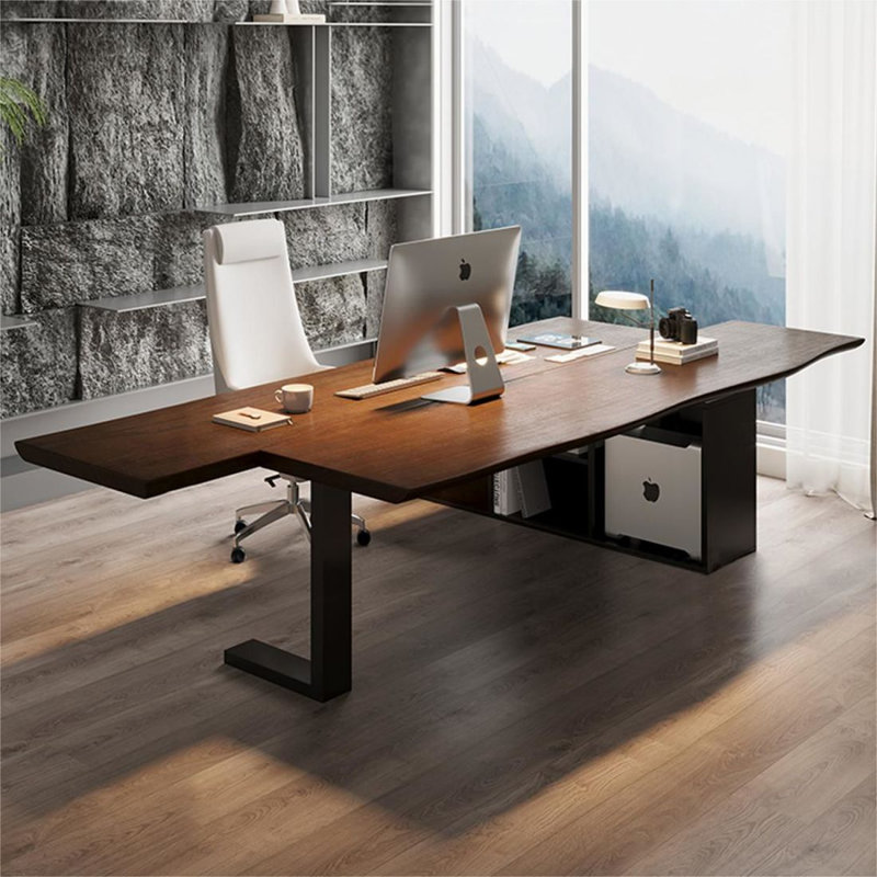 Bureau de direction en L en bois massif avec tiroirs, 29,53 po H x 94,49 po L x 59,06 po P, Gauche
