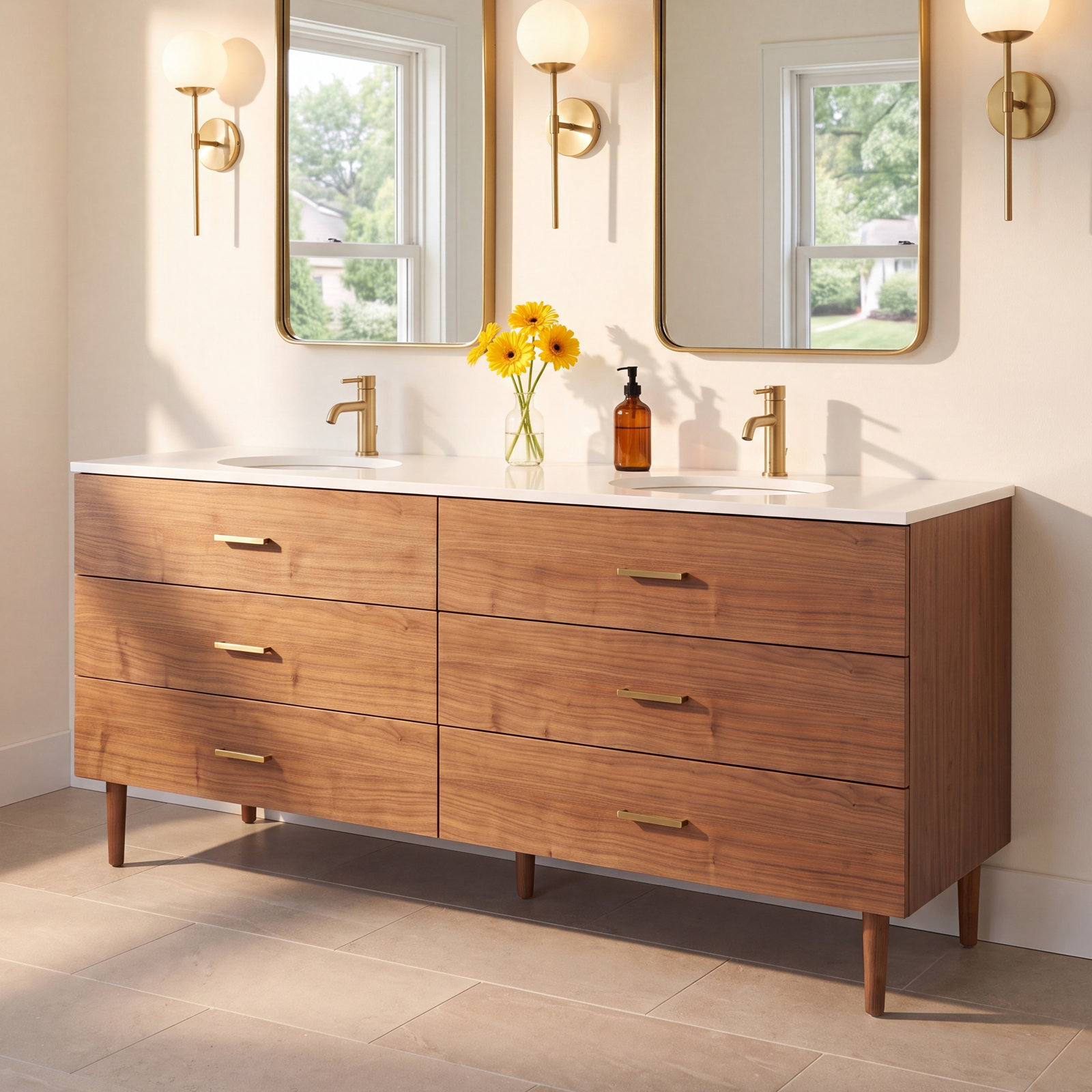 Dondi 72" Walnut Double Bathroom Vanity