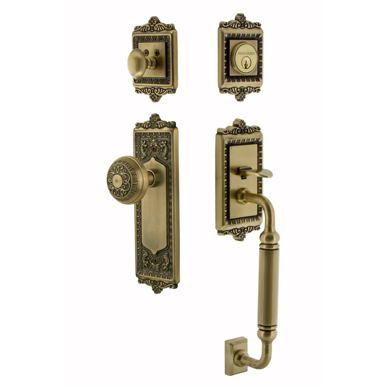 Nostalgic Warehouse Egg and Dart Plate C Grip Handleset with Single Cylinder Deadbolt and Egg and Dart Knob