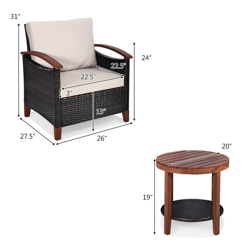 Abbigal 2 - Person Patio Conversation Set with Cushions, Beige