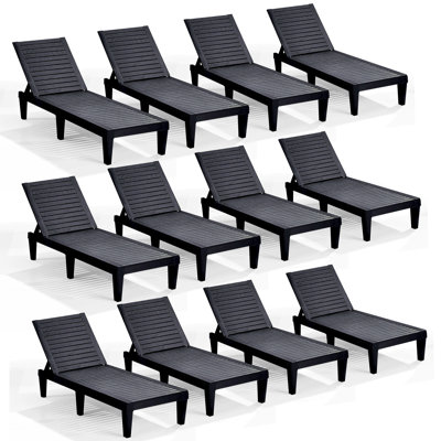 Ensemble de 12 chaises longues en polyrésine d'extérieur imperméables, légères et réglables Nestl