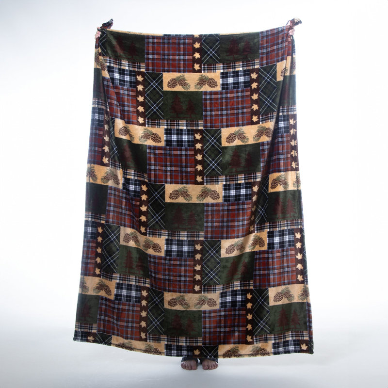 Rustic Plaid Fleece Sherpa Reversible Throw Blanket