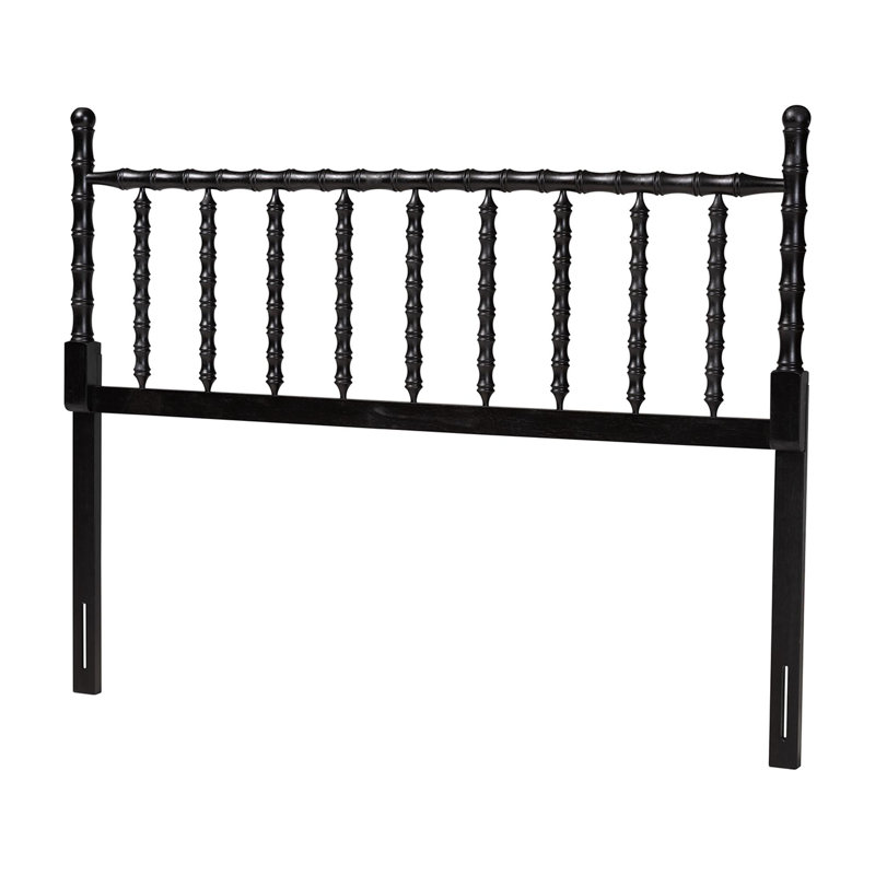 Baxton Studio Edaline Bamboo Motif Headboard - Crafted Wood Panel with Decorative Turned Spindle Design for Boho Costal Bedroom, Queen, Black