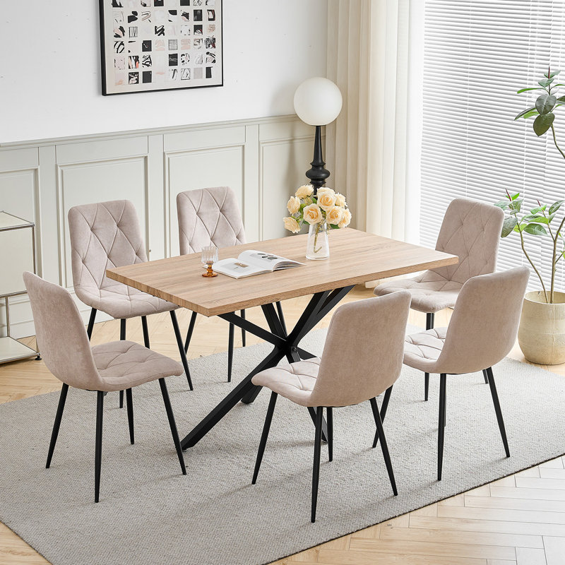 Upholstered Linen Dining Chair, Beige, 6