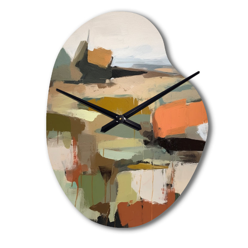 Green And Beige Transcending Reality III - Pear Shape Decorative Green Abstract Painting Wall Clock, Small