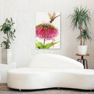 Dragonfly And Zinnia - Contemporary Floral, Still Life Dragonflies Flowers Insects Art