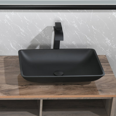 SMARTLET 14.44 " Tempered Glass Rectangular Bathroom Sink with Faucet