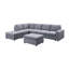 Canapé d'angle modulable réversible 7 places Cassia 120 po en lin gris pâle avec pouf