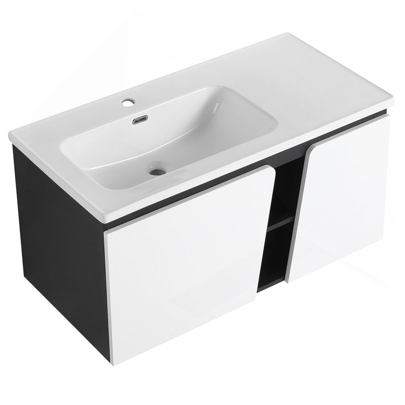 Meuble-lavabo flottant mural avec lavabo simple et porte d'armoire à fermeture en douceur, 39.6"