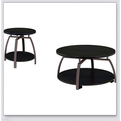 Stylish Dark Charcoal 2-Piece Round Coffee Table Set with Durable Laminate and Mobile Casters for Modern Homes