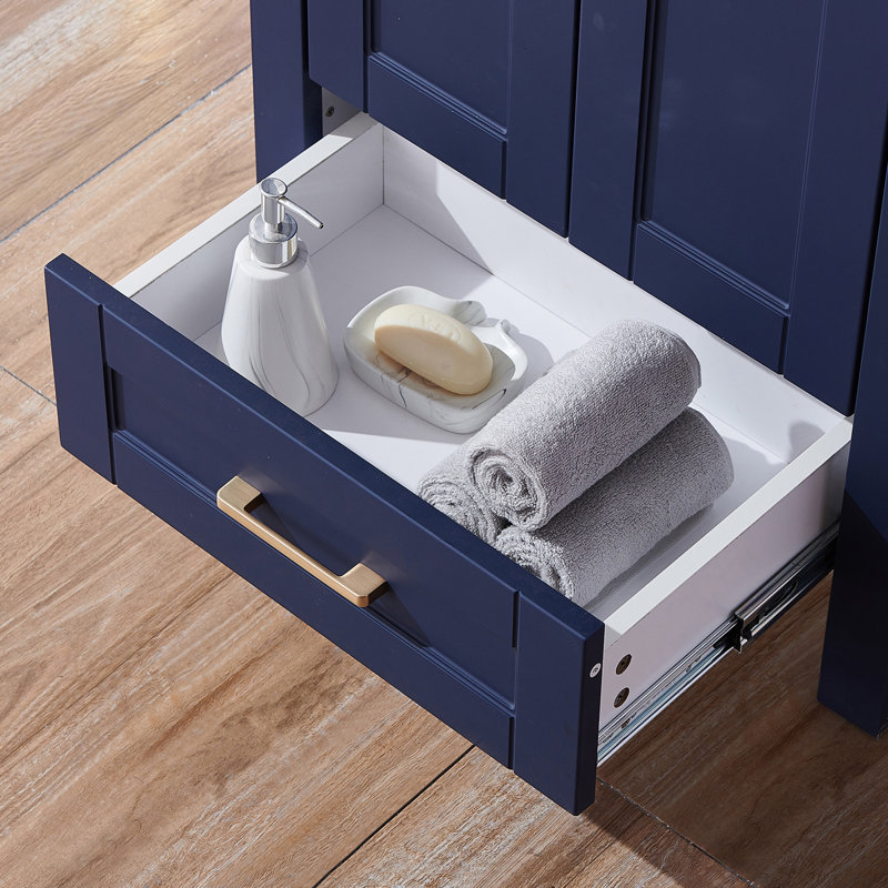 Ensemble de meuble-lavabo simple autoportant 24 po avec plateau en céramique 24 po, Bleu