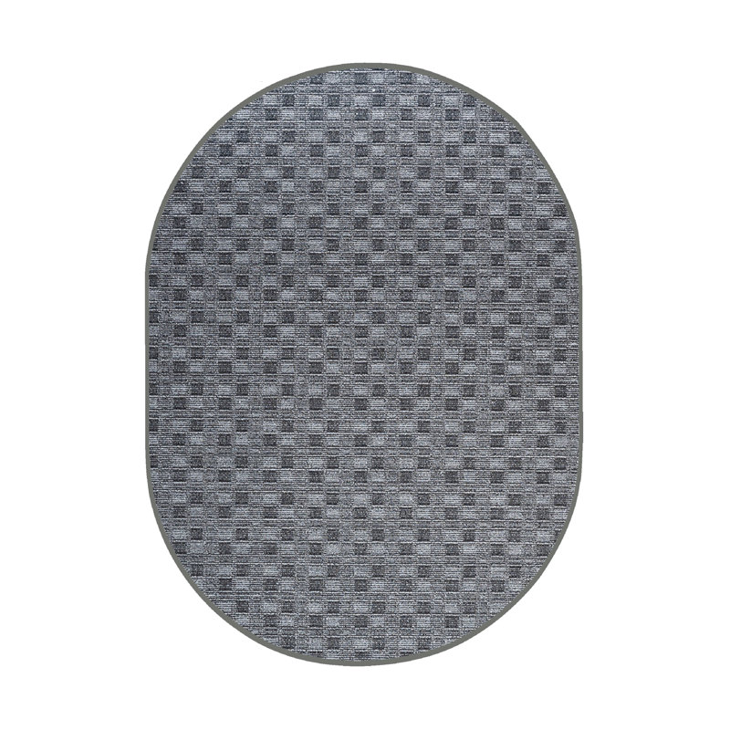 Tapis noir abstrait intérieur / extérieur, Ovale 5 pi x 8 pi