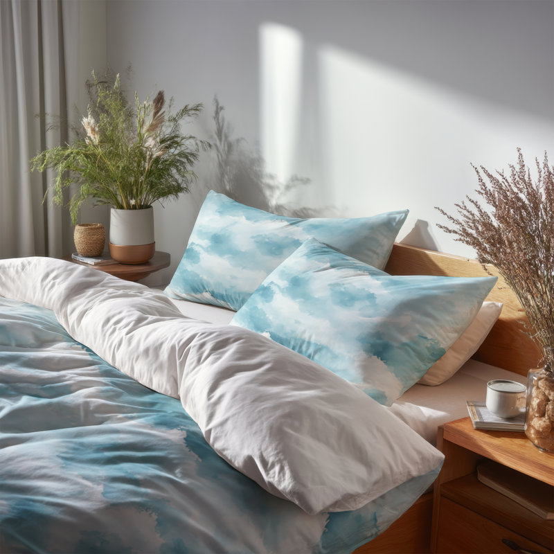 Ensemble de literie abstraite pour 6 personnes - Ensemble de literie Beach Coastal Mist, King Comforter + 3 Additional Pieces