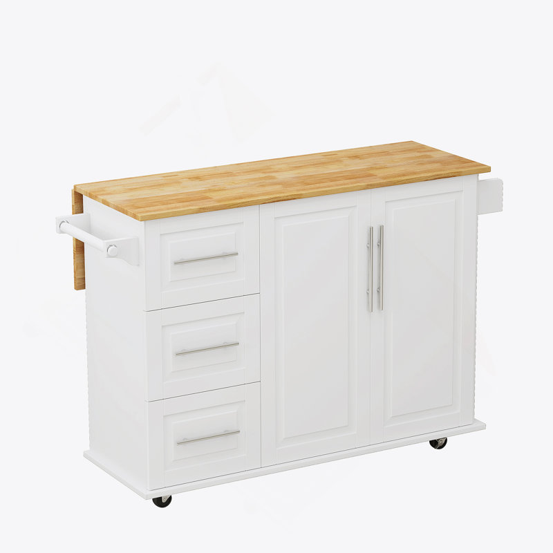 Kitchen Island Cart With 2 Door Cabinet And Three Drawers With Spice Rack, Towel Rack