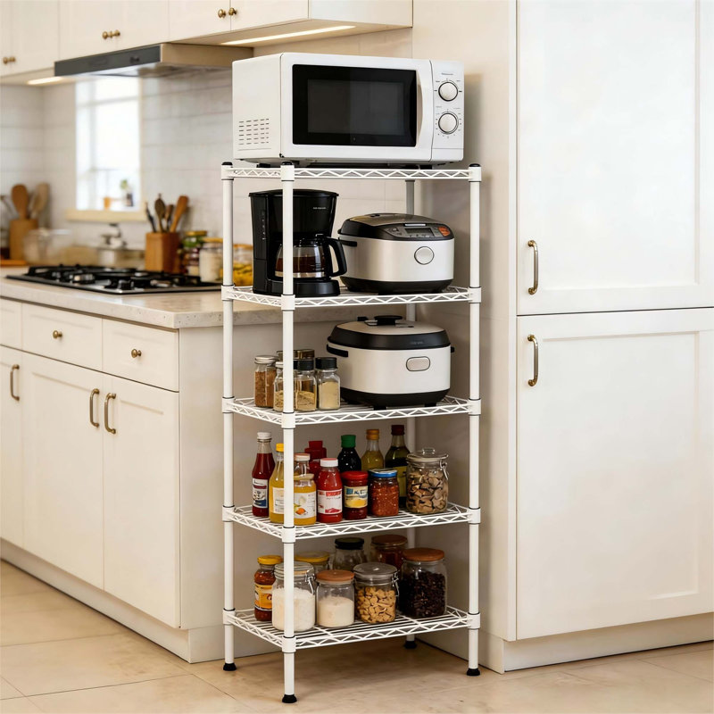 Heavy Duty 5 Tier Adjustable Wire Shelving Unit for Small Spaces, White