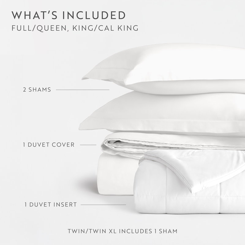 Premium 300TC Brushed Cotton Comforter & Duvet Cover Set, Twin Duvet Cover & Insert + 1 Standard Sham, White